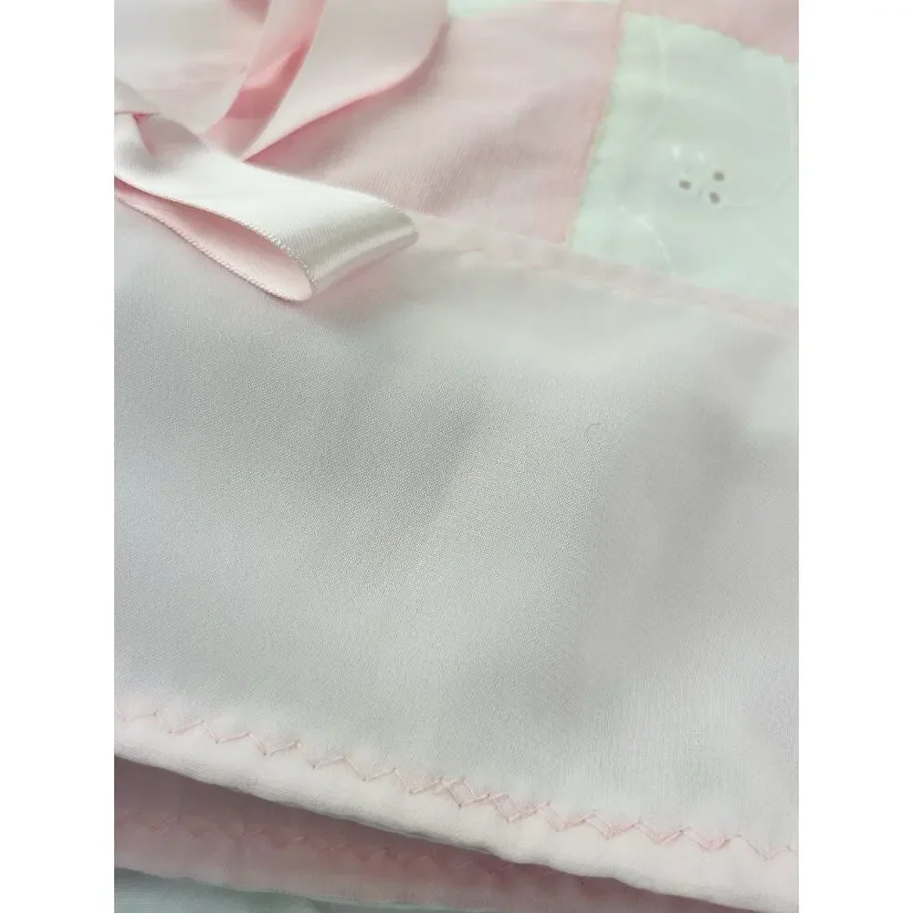 Pink Quilted Blanket Wall Hanging Handmade Country Cottage Baby Bow Eyelet Lace